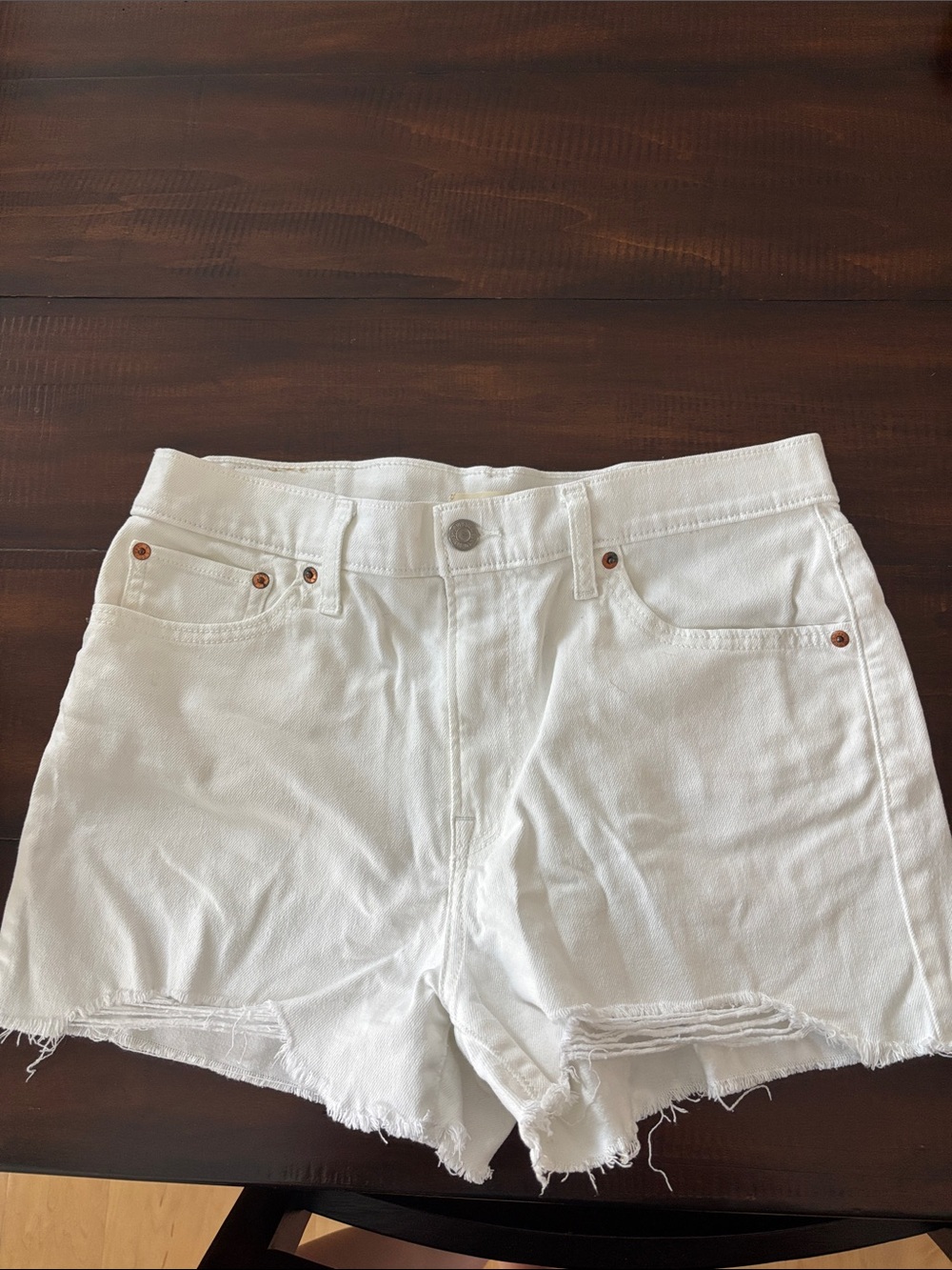 Levi's White Distressed High-Rise Jean Shorts